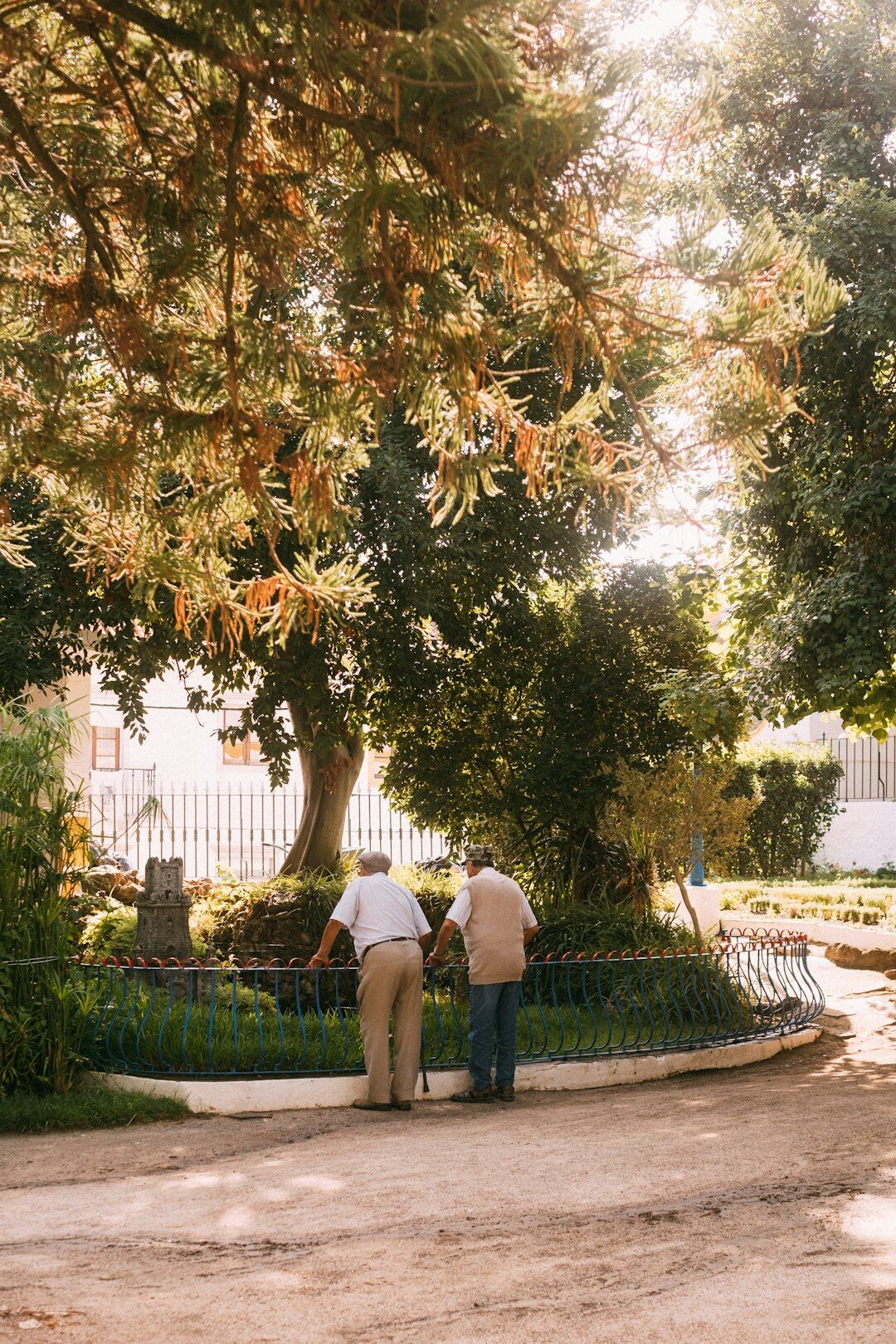 elderly people chatting in park